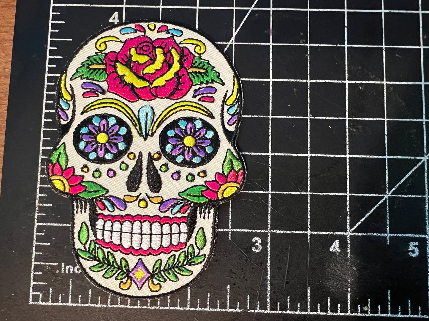 Day of Dead heat applied woven patch. Very High end