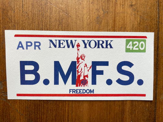Billy Strings B.M.F.S New York plate lot sticker