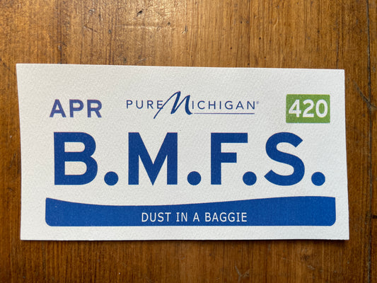 Billy Strings B.M.F.S Michigan plate lot sticker