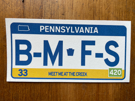 Billy Strings B.M.F.S Pennsylvania plate lot sticker