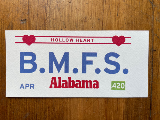Billy Strings B.M.F.S Alabama plate lot sticker
