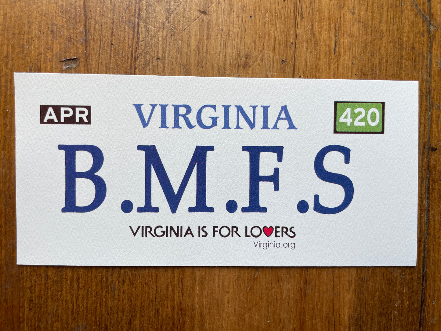 Billy Strings B.M.F.S Virginia plate lot sticker