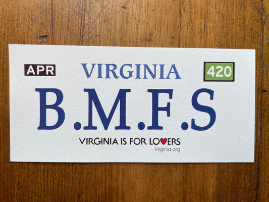 Billy Strings B.M.F.S Virginia plate lot sticker