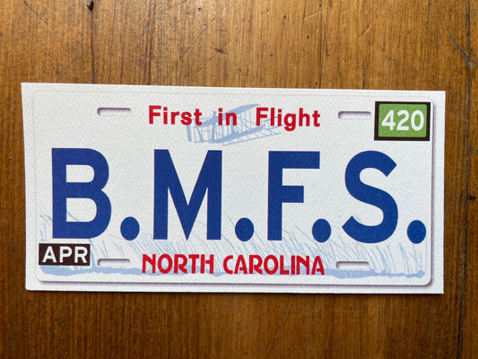 Billy Strings B.M.F.S North Carolina plate lot sticker
