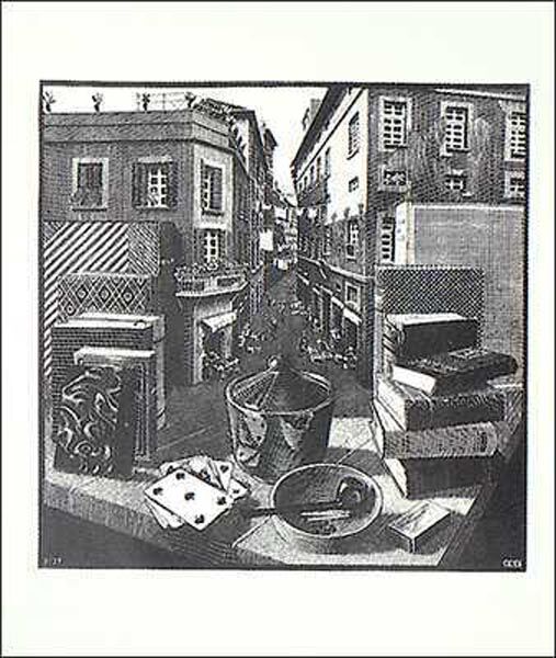 Still Life and Street - Escher Print - Art Poster