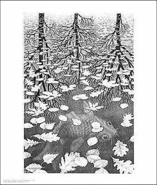 Three Worlds (mini) - Escher Print - Art Poster